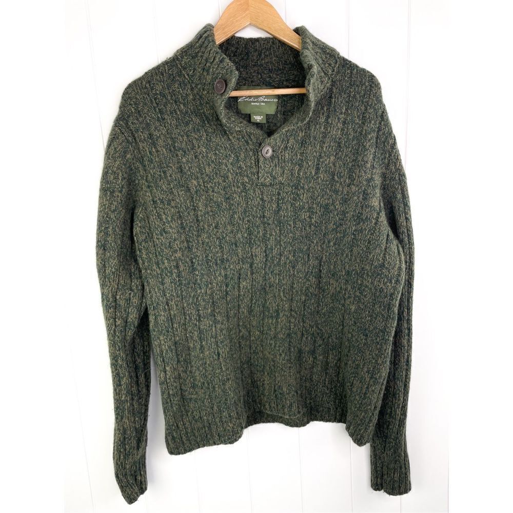 Eddie Bauer Men's Pullover Lambswool Blend Sweater‎ XL Olive Green